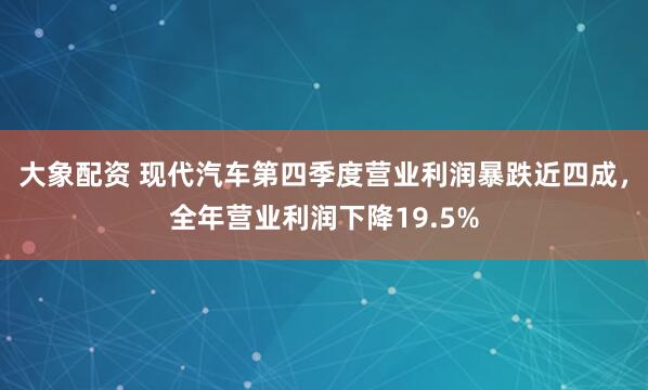 大象配资 现代汽车第四季度营业利润暴跌近四成，全年营业利润下降19.5%